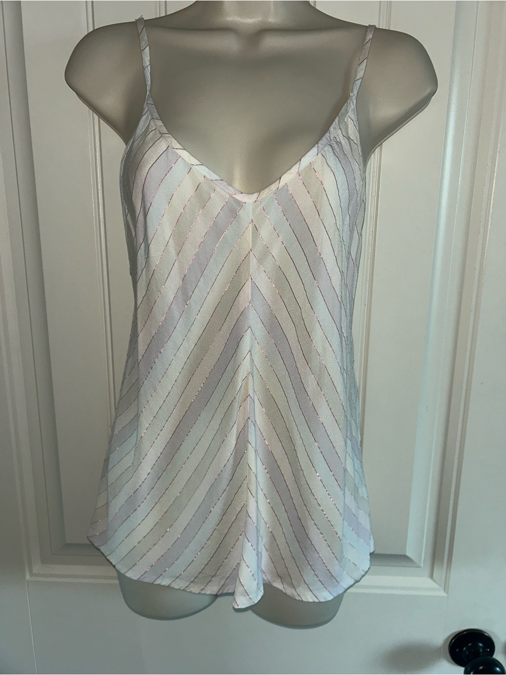 NWT Self Contrast Women's Pastel RainbowStripe V-Neck Camisole Sz S